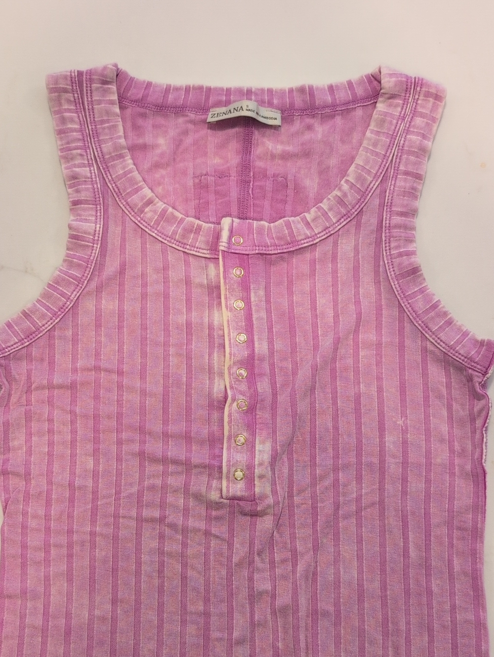 Zenana Outfitters Lavender-Pink Acid Washed Ribbed Snapped Tank New. Small
